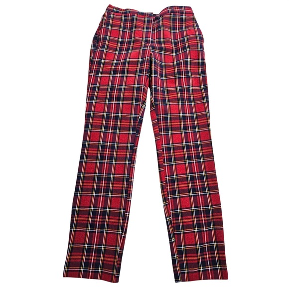 Zara Pants - Zara Plaid Trousers Women Size‎ S Red Tartan Slim Fit Stretch Pull On Pants
